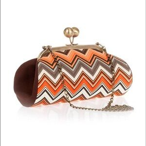 Be Jack Design Chevron Kiss-lock Clutch with Shoulder Antique Gold Chain Strap